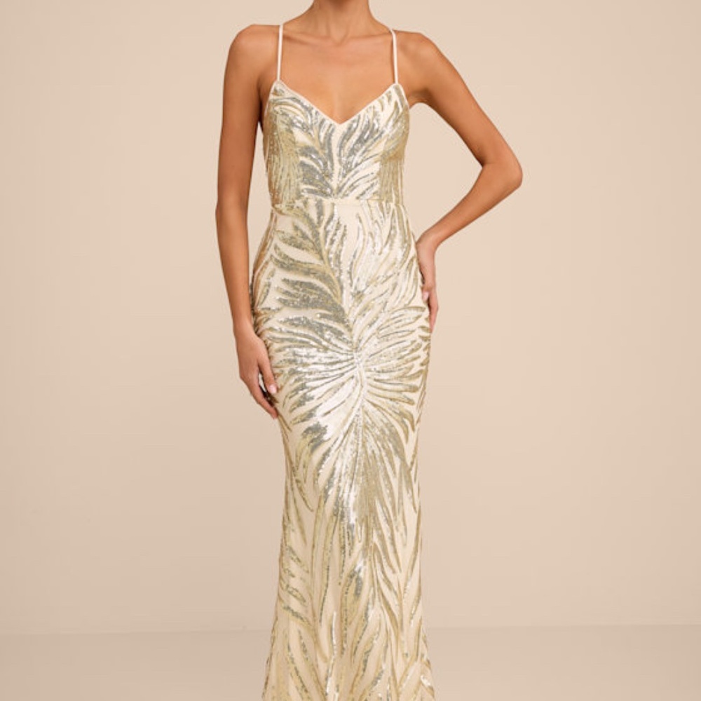 Lulus Sparkle 'til Dawn Gold Sequin Lace-up Mermaid Maxi Dress - Size XS